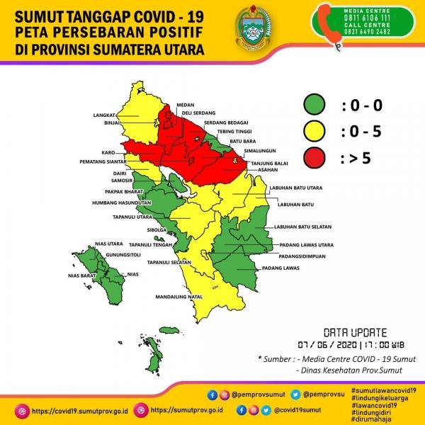Peta Persebaran Positif di Provinsi Sumatera Utara 7 Juni 2020